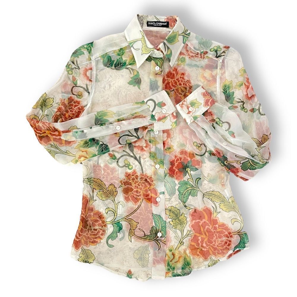 DOLCE & GABBANA Made in Italy Floral Silk Button Down Top |Size: 40|